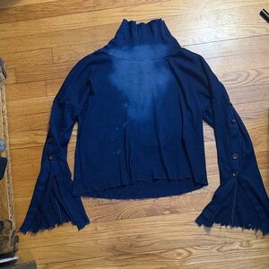 NWOT GM STUDIO Navy Blue Turtleneck Sweater with Flared Sleeves